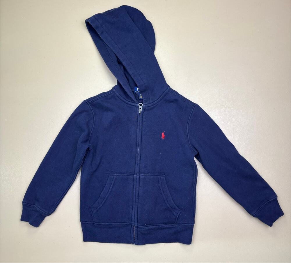 Polo Ralph Lauren Toddler Navy Zip Up Hoodie Sweatshirt Red Pony Size 4/4T EUC